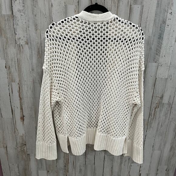 Abercrombie & Fitch Cream Open Front Knit Crochet Cardigan Womens Medium Cotton - Picture 4 of 6